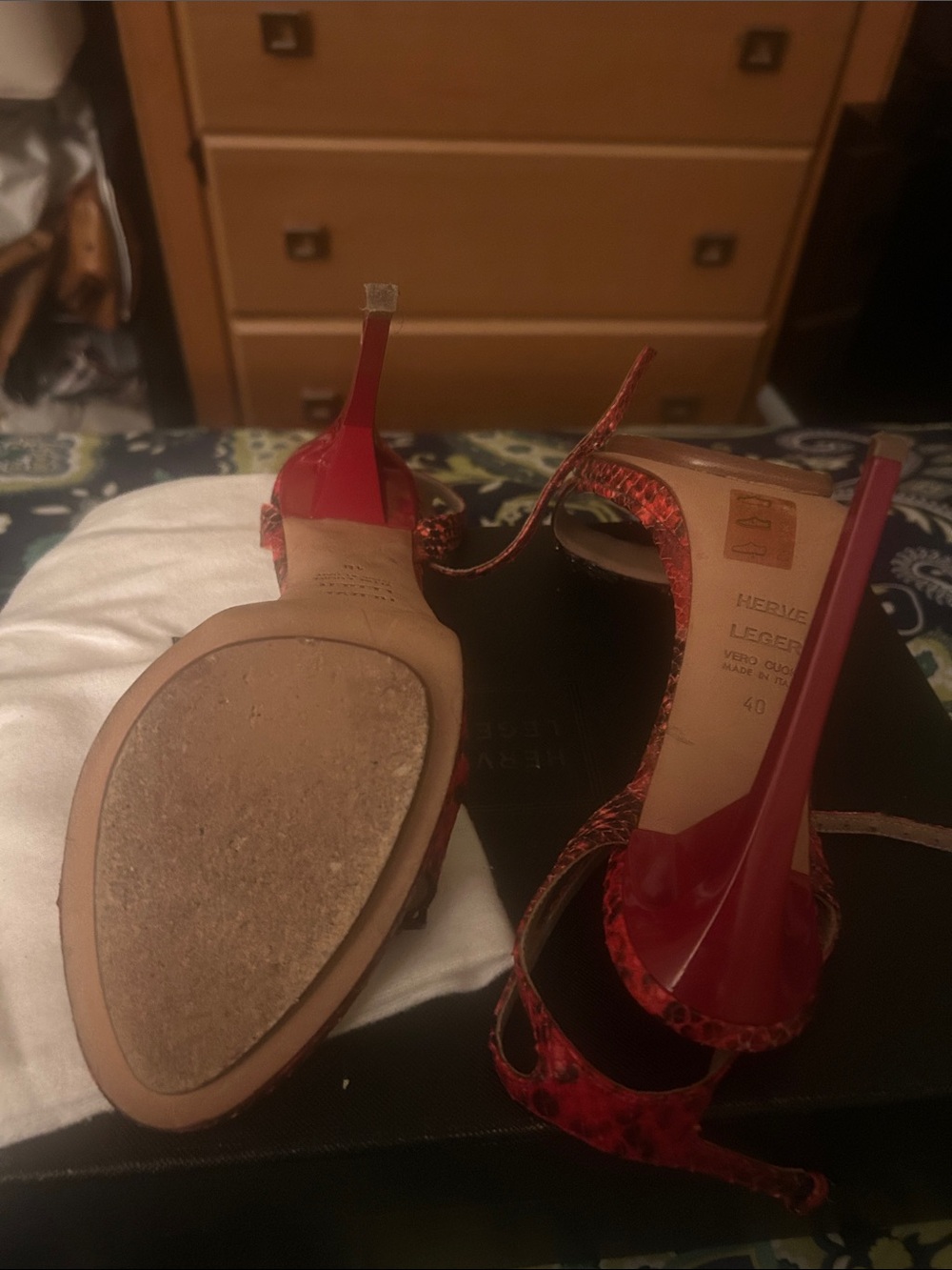 Herve Leger Red Snake-Print Stiletto Sandals - Picture 13 of 15